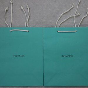 2 Tiffany & Co. Blue Paper Shopping Bags Gift Bag Lot Set